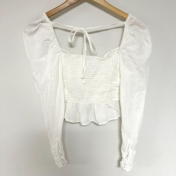 Free People Chloe Smocked Tie Neck Cotton Top - Picture 7 of 11
